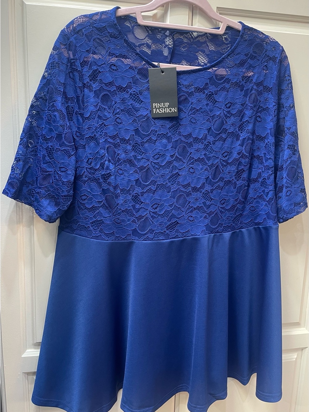 Pinup Fashion NWT Royal Blue Lace Peplum Empire Waist Tunic Top 2X